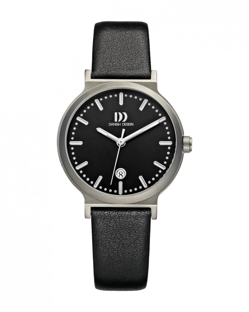 Danish Design Black Leather Band Titanium Women's Watch