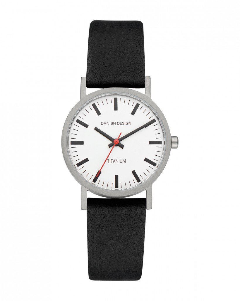 Danish Design Black Leather Band Titanium Women's Watch