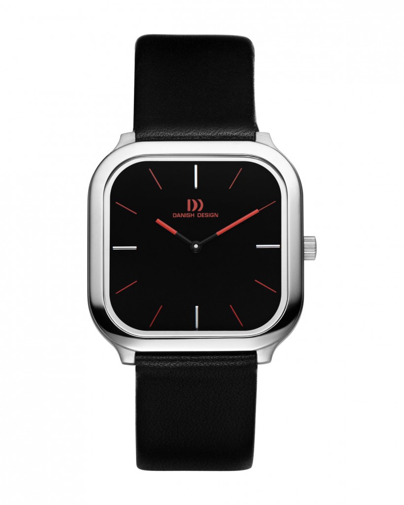 Danish Design Leather Band Stainless Steel Women's Watch Red Accent