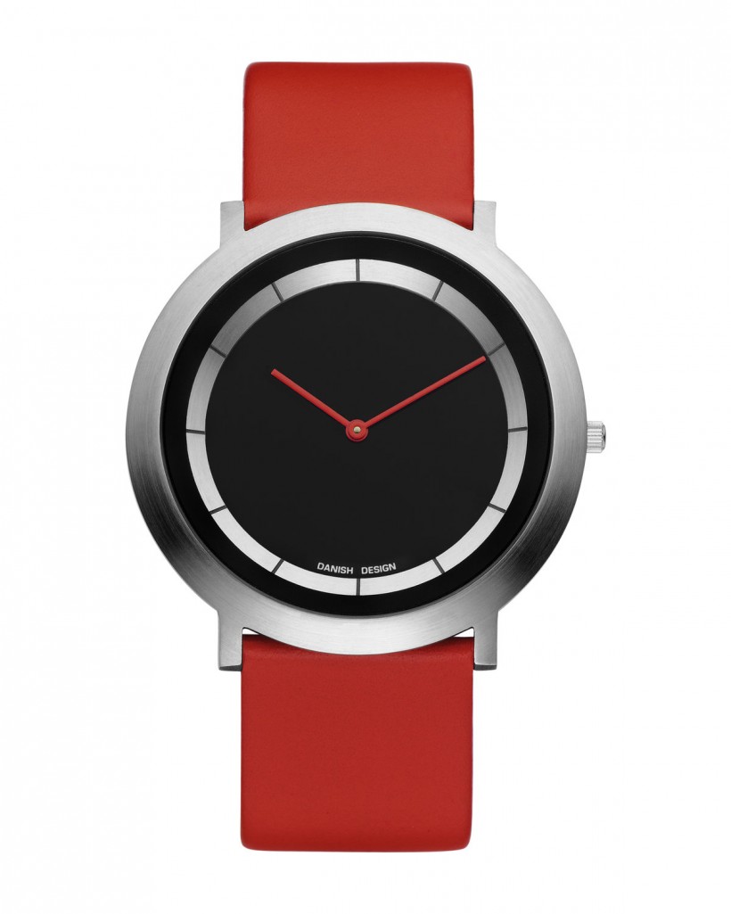 Danish Design Red Leather Band Stainless Steel Women's Watch