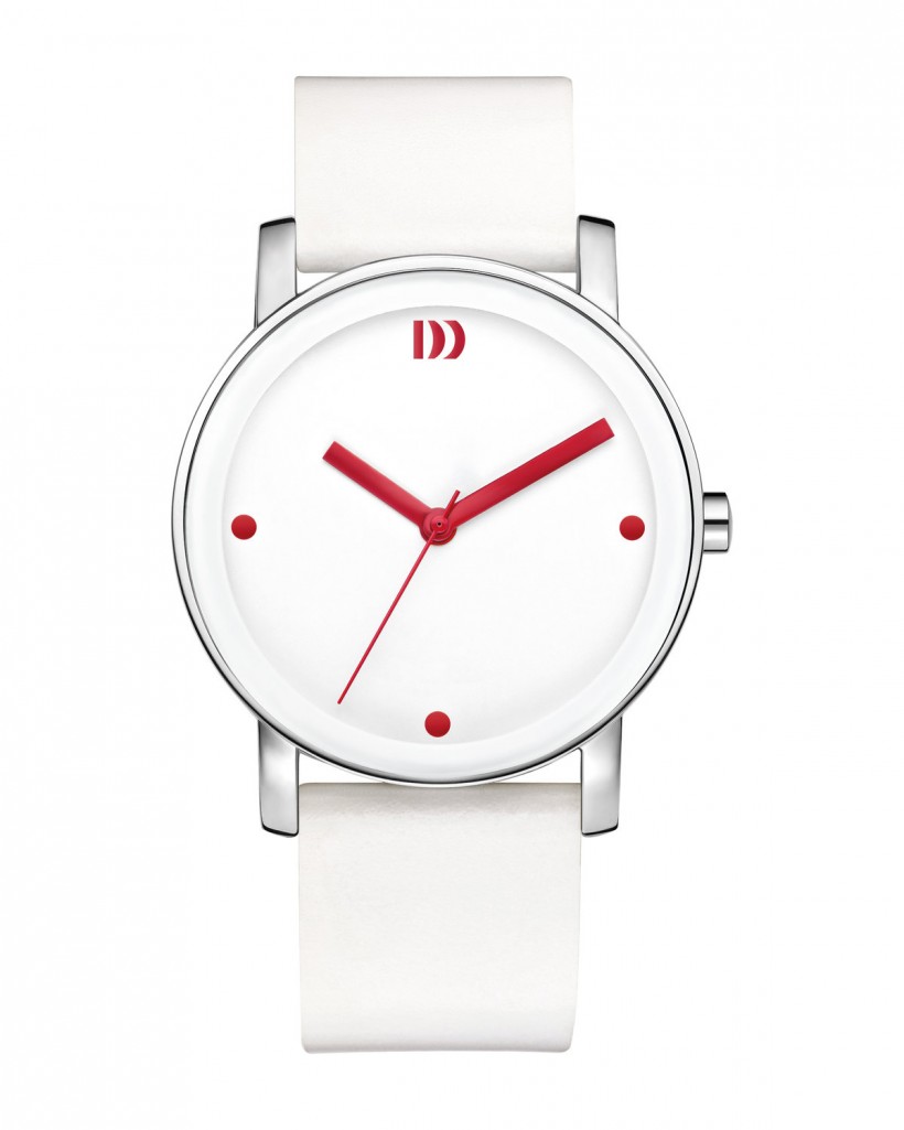 Danish Design White Leather Band Stainless Steel Women's Watch Red Accent IV24Q1049
