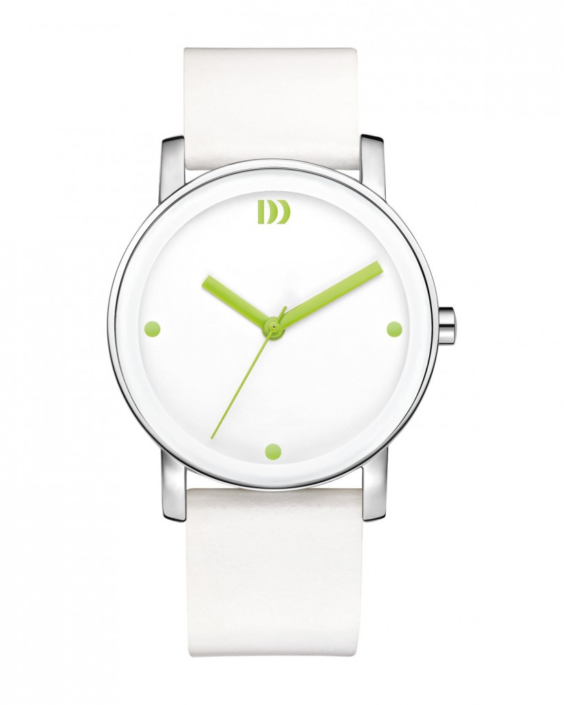 Danish Design Leather Band Stainless Steel Women's Watch Green Accent