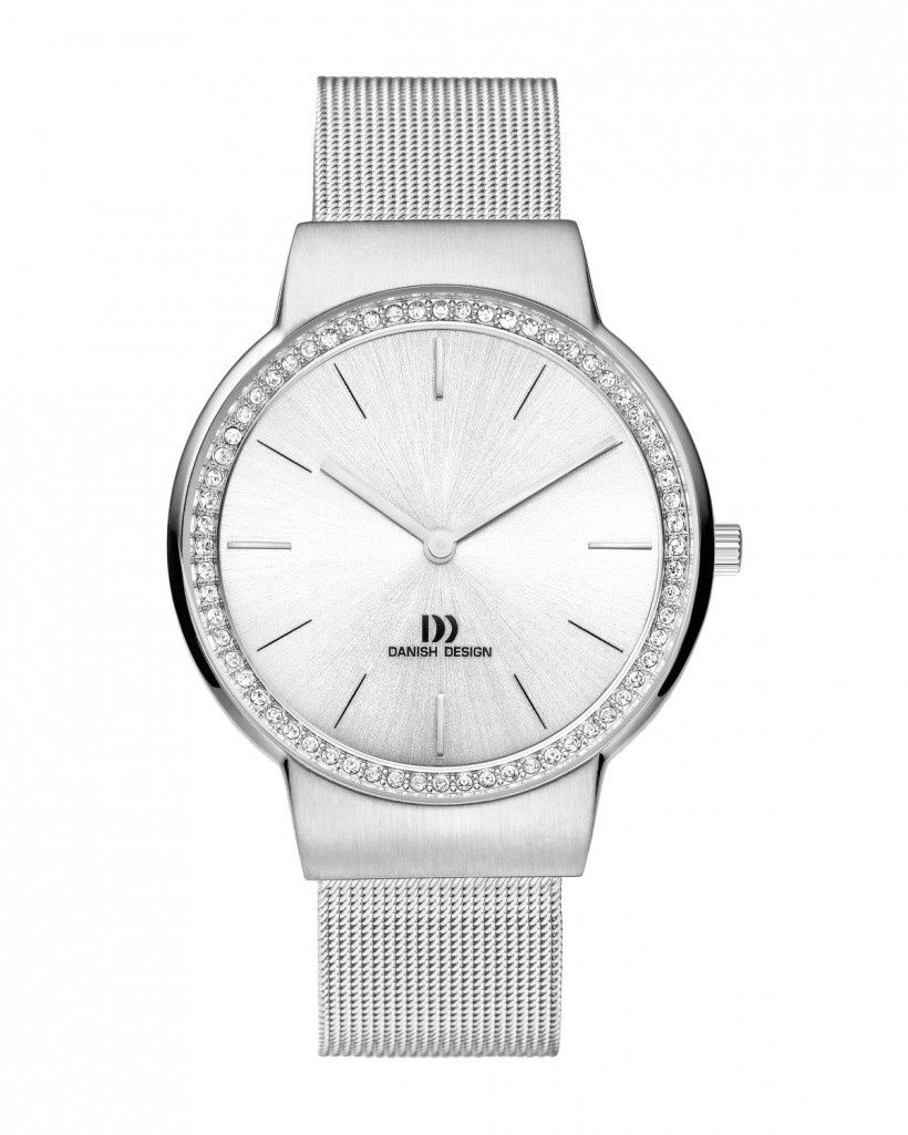 Danish Design Silver Tone Mesh Band Cubic Zirconia Bezel Women's Watch