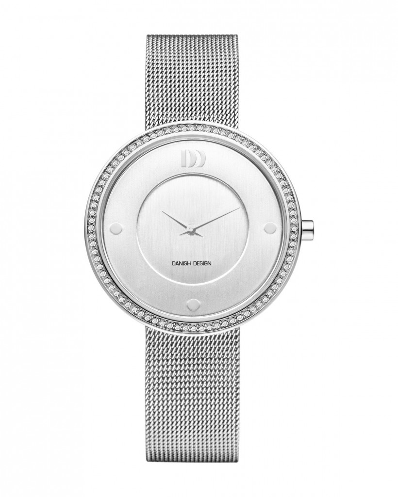 Danish Design Silver Mesh Band Cubic Zirconia Bezel Women's Watch