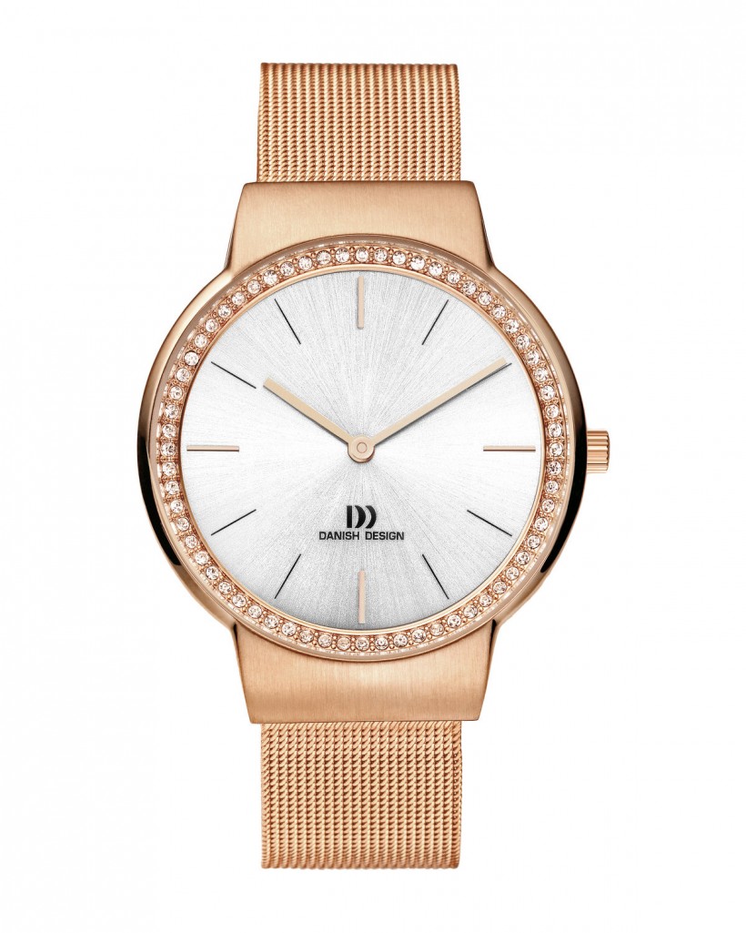 Danish Design Rose Gold Color Mesh Band Cubic Zirconia Women's Watch