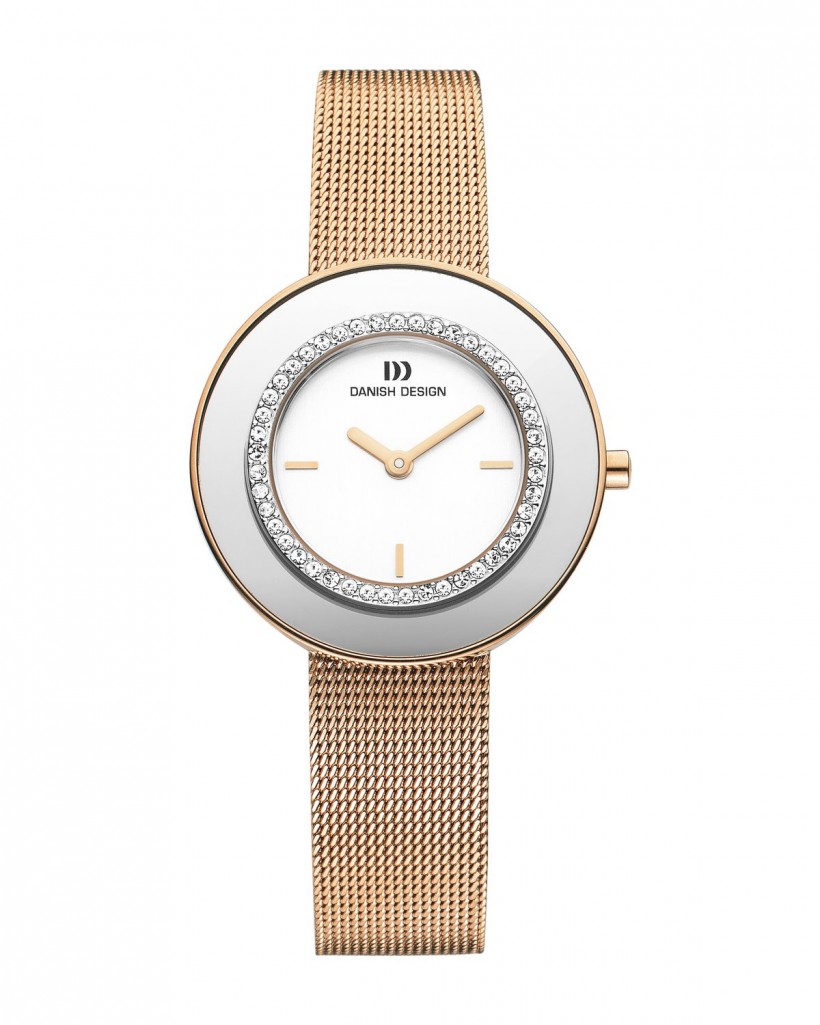 Danish Design Rose Gold Color Mesh Band Cubic Zirconia Women's Watch