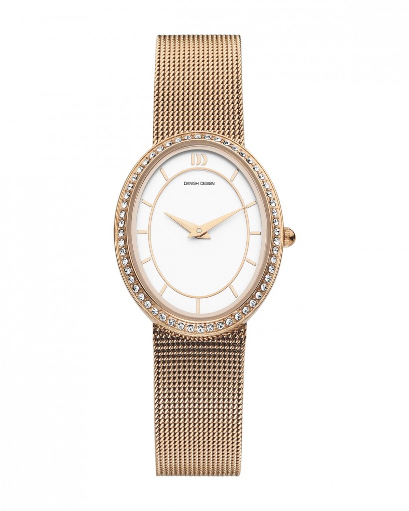 Danish Design Rose Gold Color Mesh Band Cubic Zirconia Women's Watch