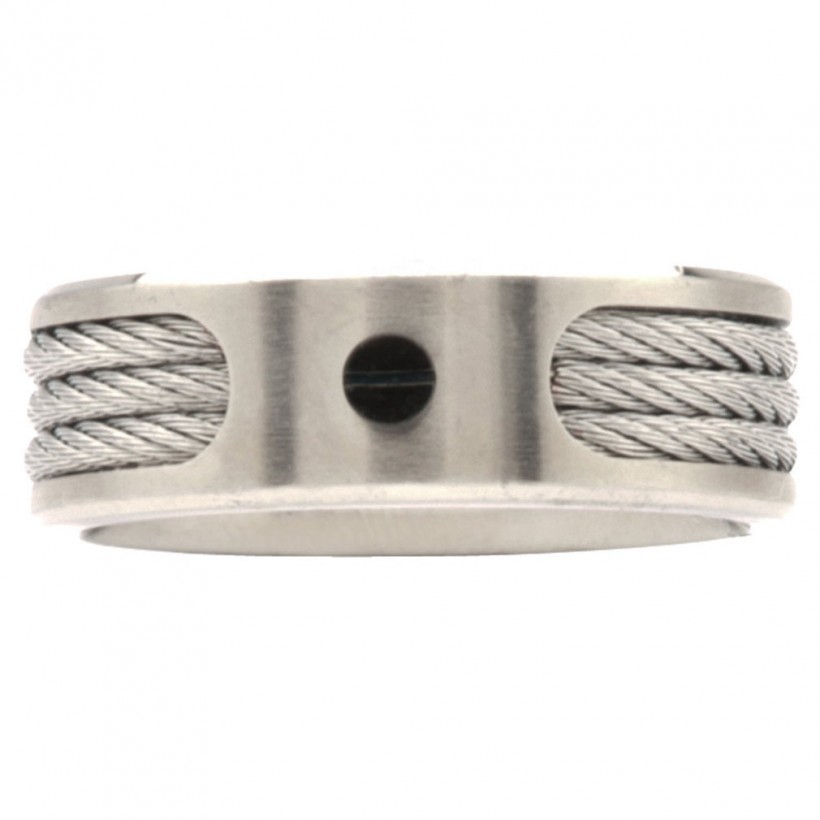 Inox Men's Stainless Steel Ring With Three Cables Inlayed
