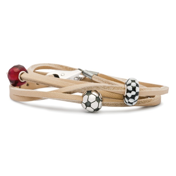 Leather Bracelet w/ silver Beige, size 16.1 inch