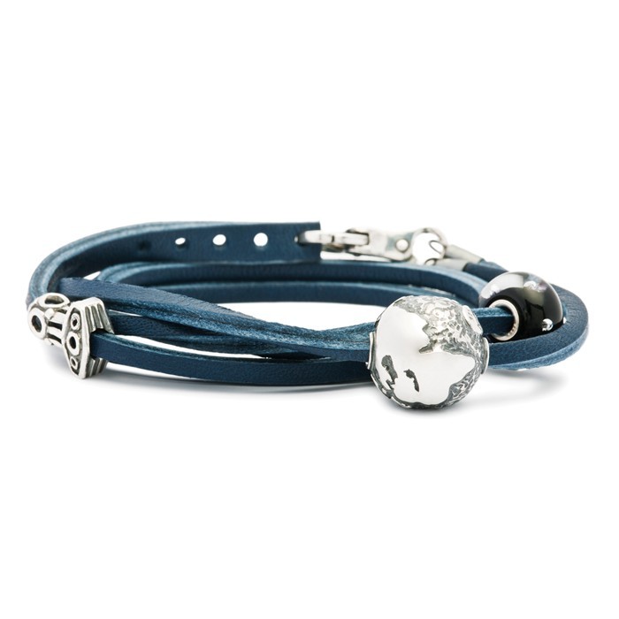 Leather Bracelet w/ silver Blue, size 17.7 inch