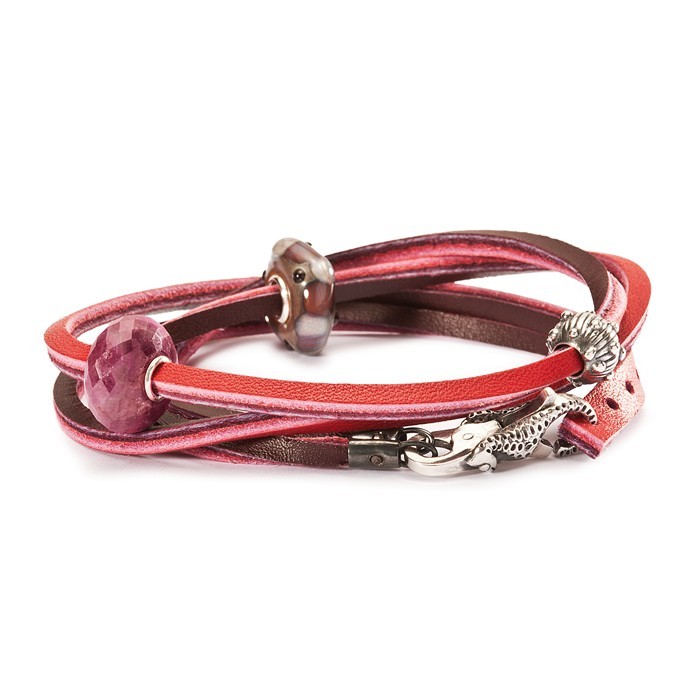 Leather Bracelet, Red/Bordeaux, 14.2 inch