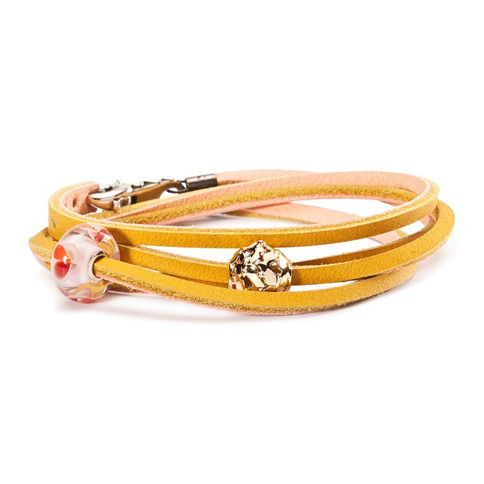 Leather Bracelet, Yellow/Light Pink, 14.2 inch