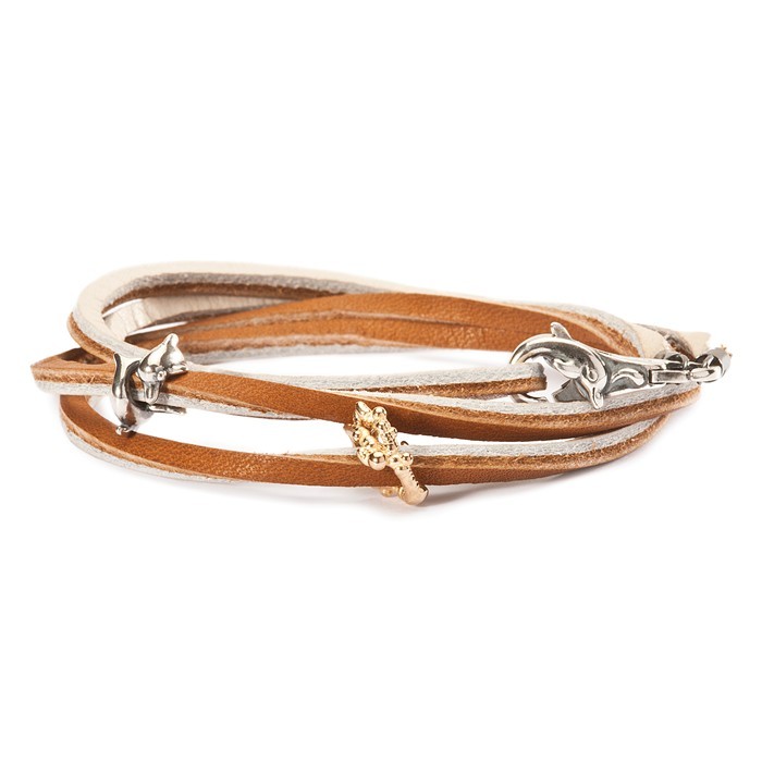 Leather Bracelet, Brown/Beige, 16.1 inch