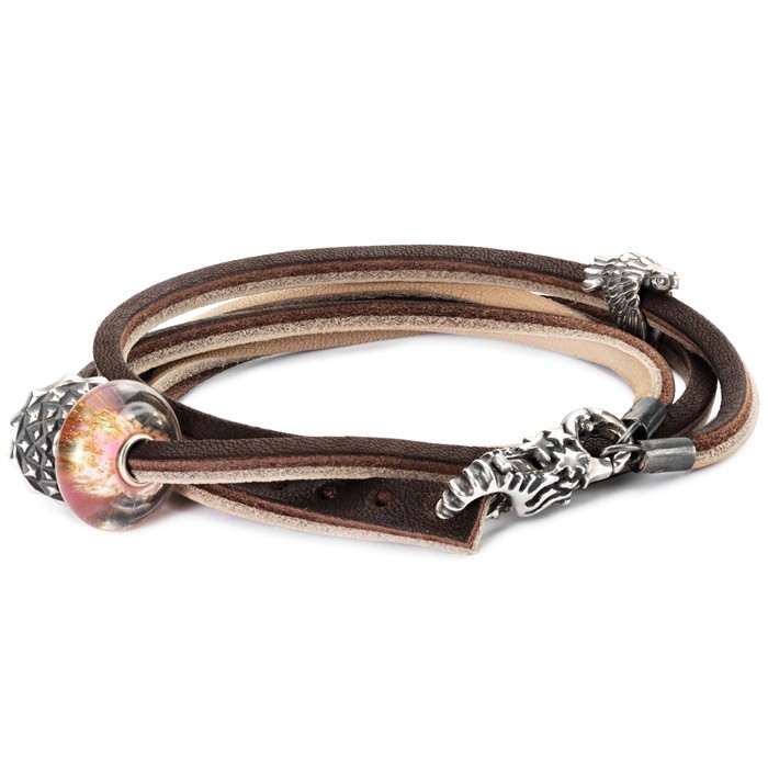 Leather Bracelet, Brown/Light Grey, 16.0 inch