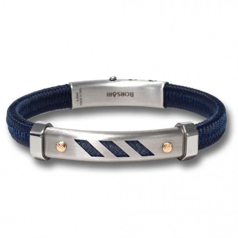 Borsari blue polyester, stainless steel clasp with rose gold screws