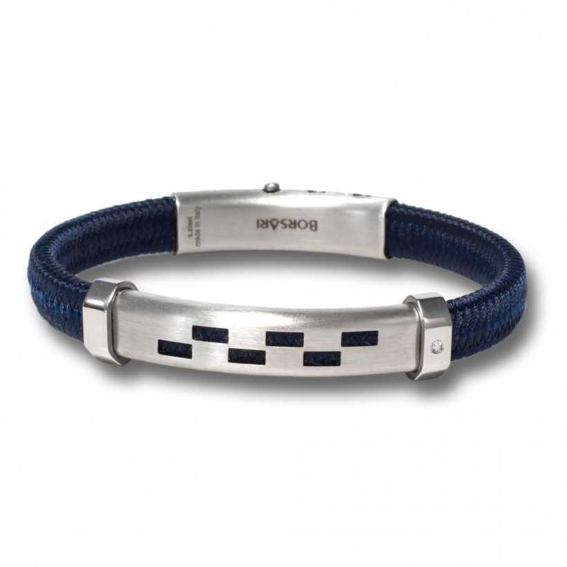 Borsari blue polyester, stainless steel clasp with diamond