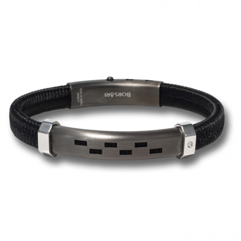 Borsari black polyester, stainless steel clasp with diamond