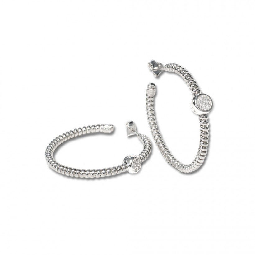 Borsari hoops in white rhodium-plated silver with crystals