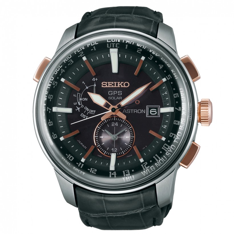 Seiko Astron 7x Crocodile Leather Black Rose Gold