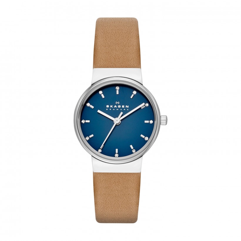 Skagen Ancher Leather Band Stainless Steel Women's Watch