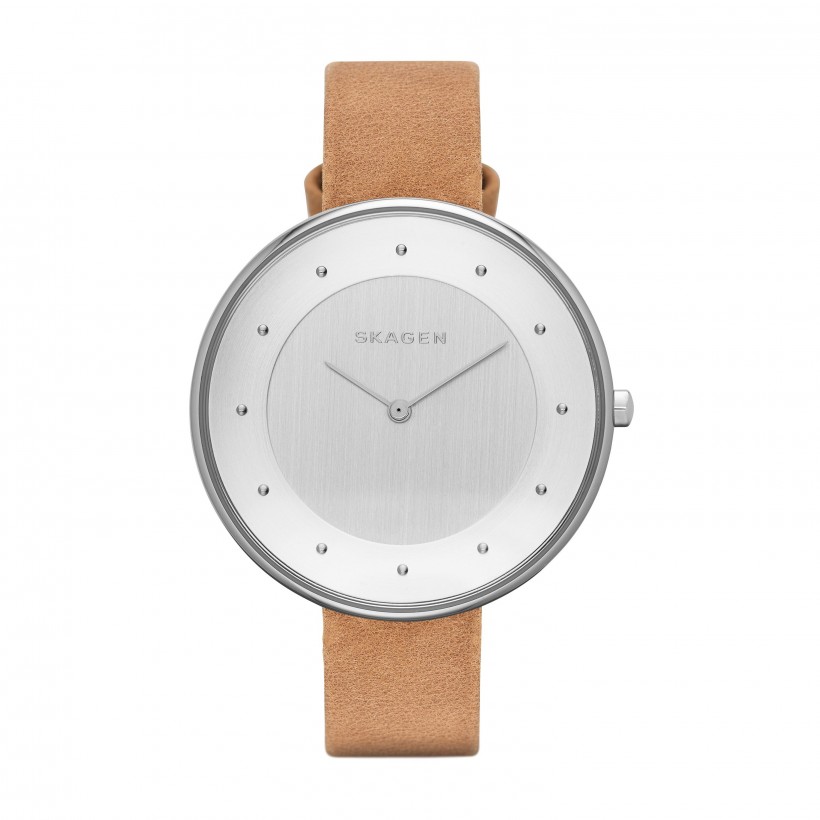 Skagen Gitte Leather Band Stainless Steel Women's Watch