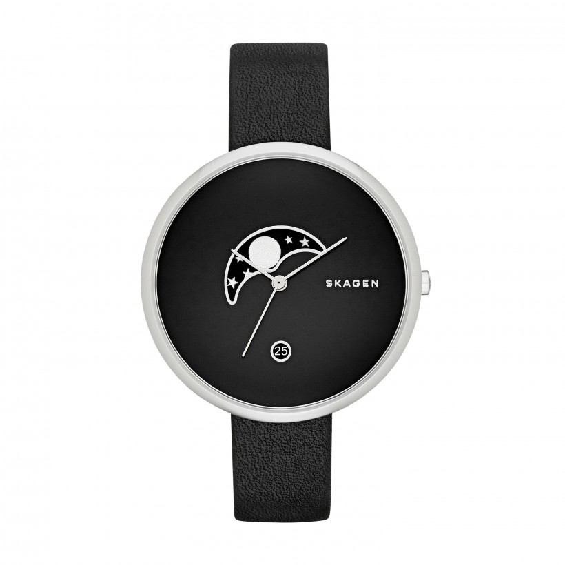 Skagen Gitte Leather Band Stainless Steel Women's Watch
