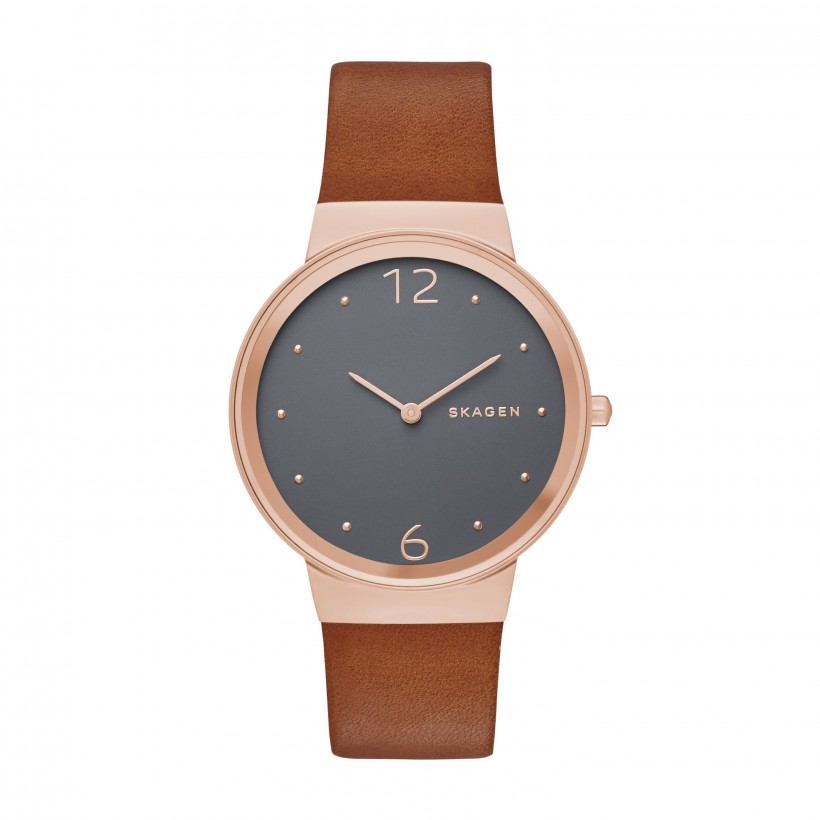 Skagen Freja Leather Band Stainless Steel Women's Watch