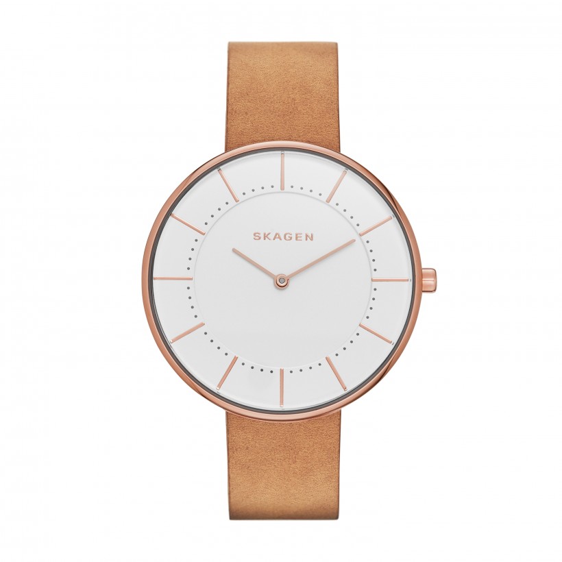 Skagen Gitte Leather Band Stainless Steel Women's Watch