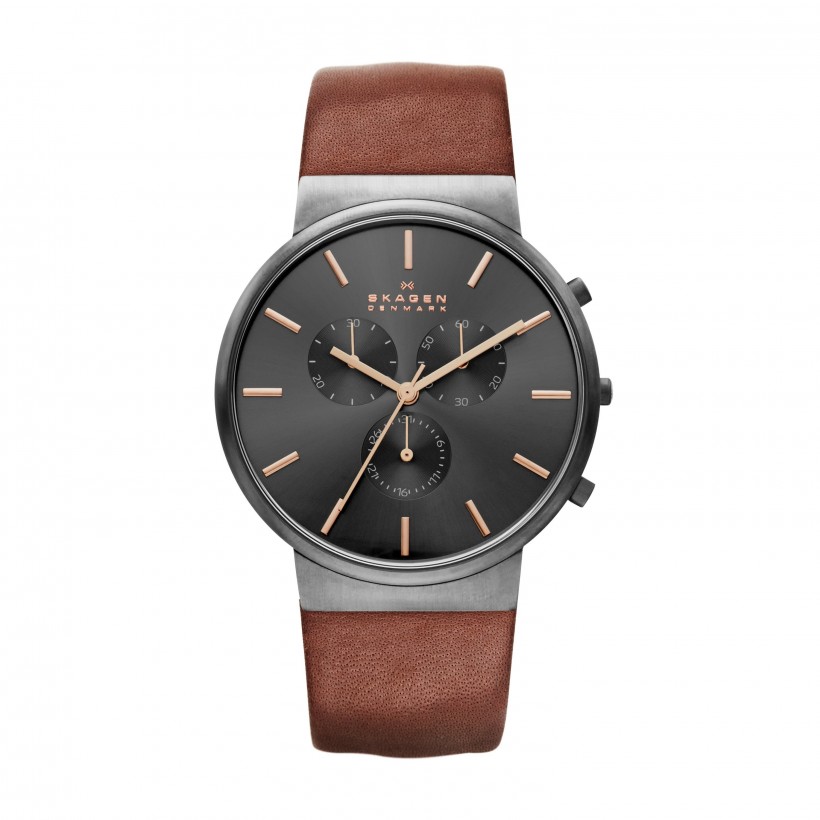 Skagen Ancher Leather Band Stainless Steel Men's Watch
