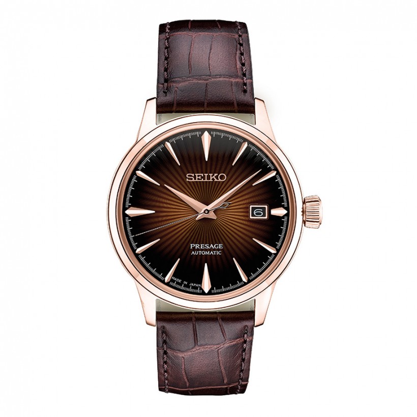 Seiko Presage Leather Band Automatic Stainless Steel Watch SRPB46