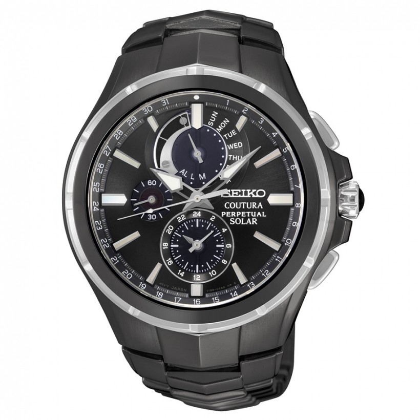 Seiko Coutura Solar Perpetual Black Chronograph Men's Watch SSC377