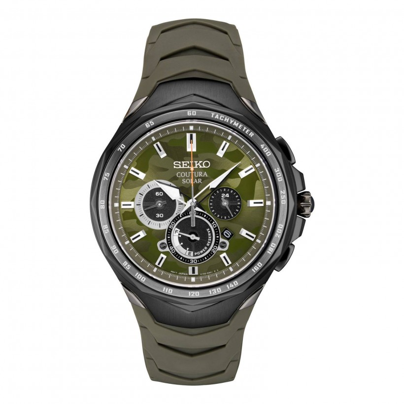 Seiko Coutura Men's Solar Chronograph Green Silicone Strap Watch