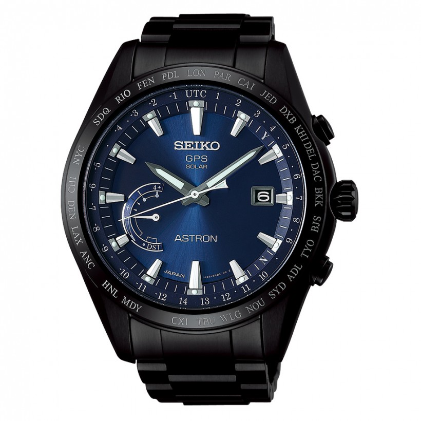 Seiko Astron 8x Titanium Watch All Black Blue Dial