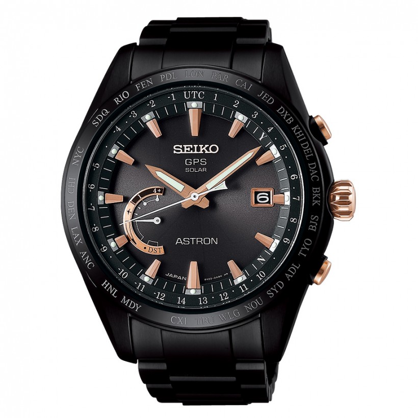 Seiko Astron 8x Titanium Watch All Black Rose Accents