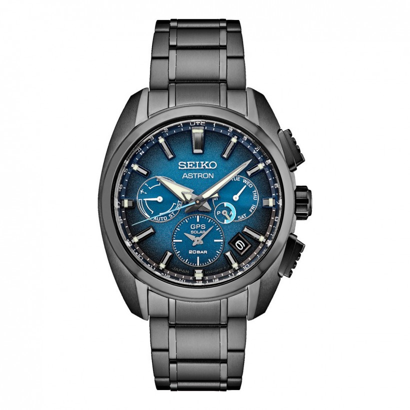 Seiko Astron Limited Edition Dual Time Blue Dial Black Titanium Watch