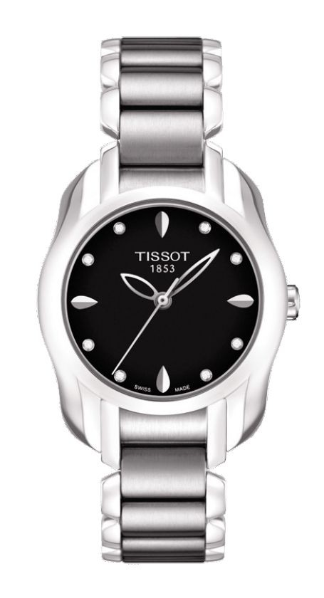 Tissot T-Wave Women's Quartz Black Dial & Diamonds Index Round Watch with Stainless Steel Bracelet T0232101105600