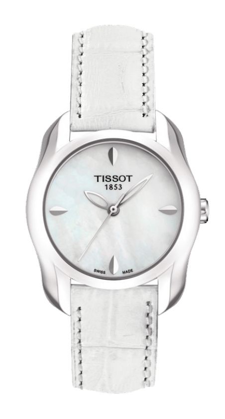 Tissot T-Wave  Women's Quartz White MOP Dial Round Watch with White Leather Strap T0232101611100