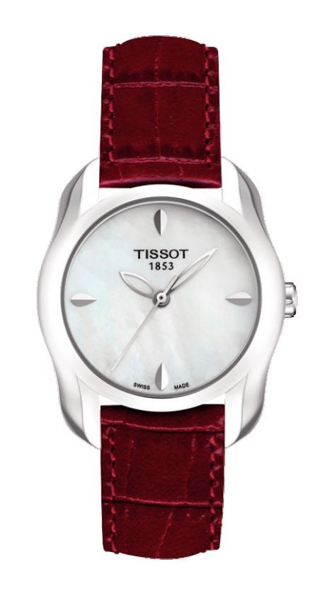 Tissot T-Wave  Women's Quartz White MOP Dial Round Watch with Red Leather Strap T0232101611101