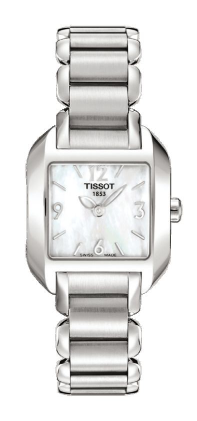Tissot T-Wave Women's Quartz White MOP Dial Square Watch with Stainless Steel Bracelet T02128582
