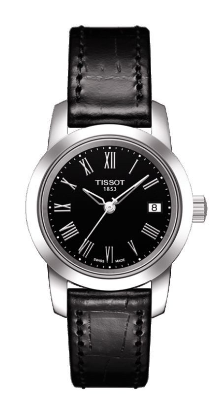 Tissot Classic Dream Lady Quartz Black Dial Watch with Black Leather Strap T0332101605300