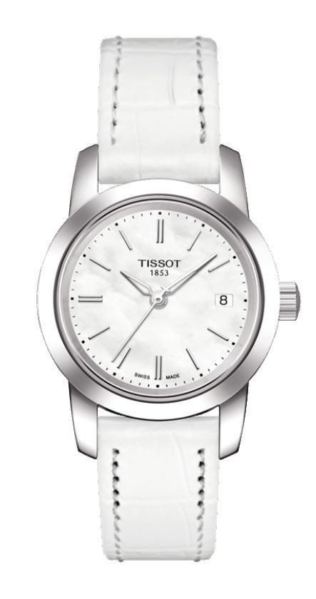 Tissot Classic Dream Lady Quartz White MOP Dial Watch with White Leather strap T0332101611100