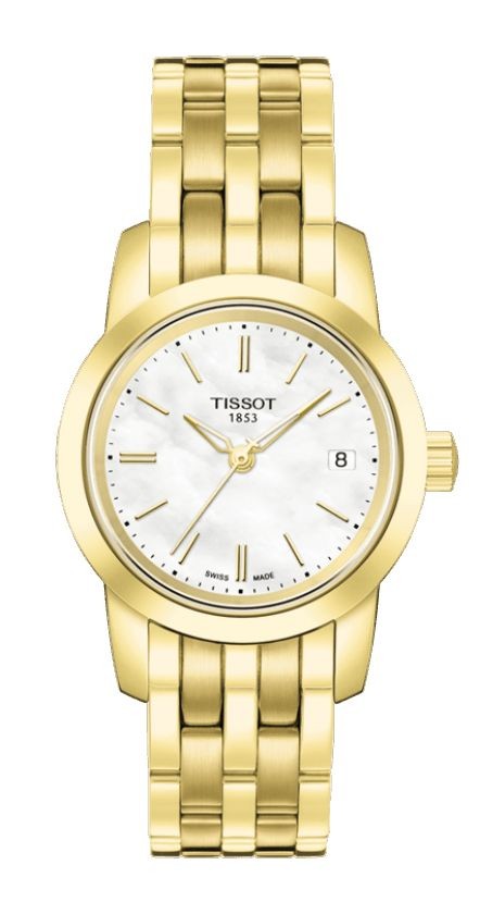 Tissot Classic Dream Lady Quartz White MOP Dial Watch with Gold PVD Stainless Steel Bracelet T033.210.33.111.00