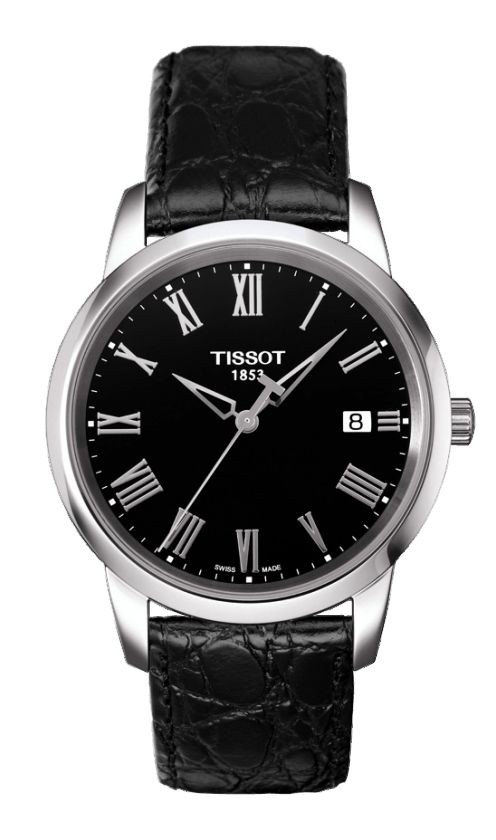 Tissot Classic Dream Men's Quartz Black Dial Silver Roman Watch with Black  Leather Strap