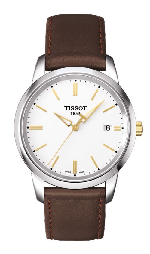 Tissot Classic Dream Men's Quartz White Index Dial Watch with Brown Leather Strap T0334102601101