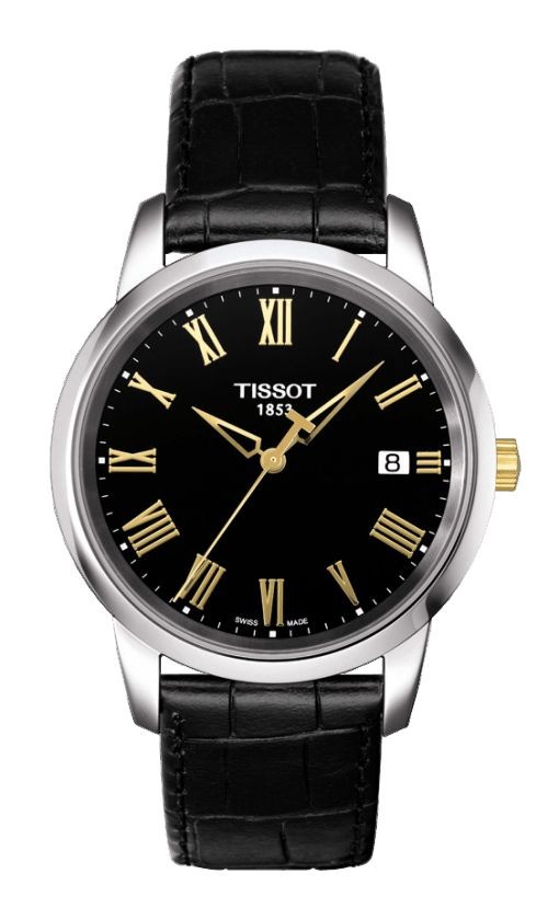 Tissot Classic Dream Men's Quartz Roman Black Dial Watch with Black Leather Strap T0334102605301