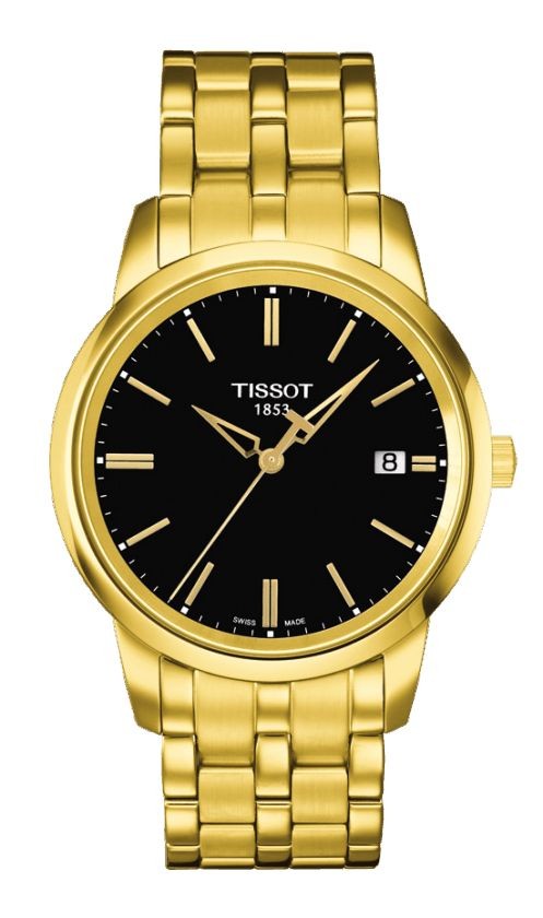Tissot Classic Dream Men's Quartz Black Dial Watch with Yellow Gold PVD Stainless Steel Bracelet T0334103305101