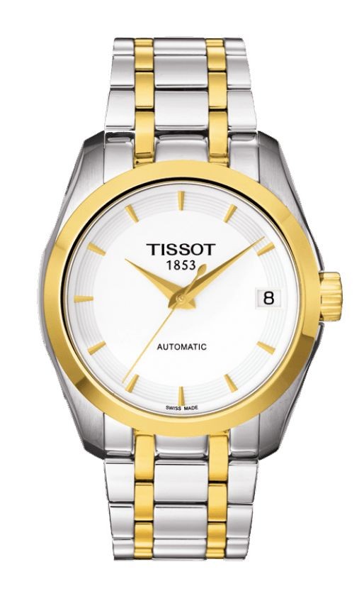Tissot Couturier Automatic Lady White Dial Watch with Two-Tone Stainless Steel Bracelet T0352072201100