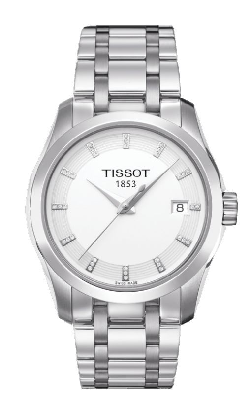 Tissot Couturier Lady Quartz Diamond White Dial Watch with Stainless Steel Bracelet T0352101101600