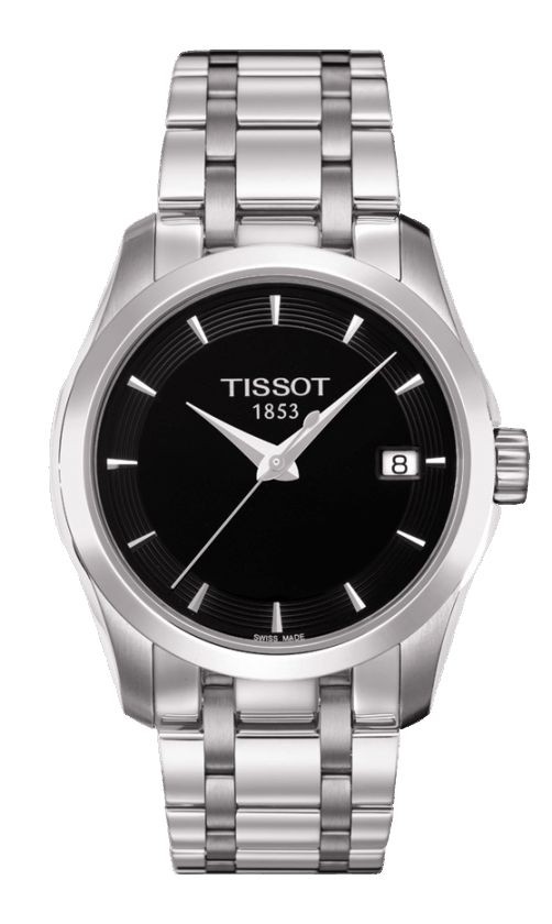 Tissot Couturier Lady Quartz Black Dial Watch with Stainless Steel Bracelet T0352101105100