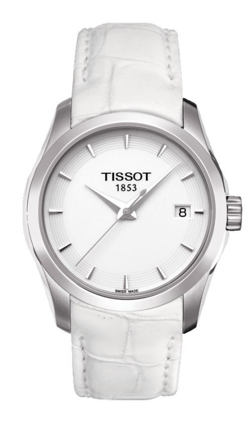 Tissot Couturier Lady Quartz White Dial Watch with White Leather Strap T0352101601100